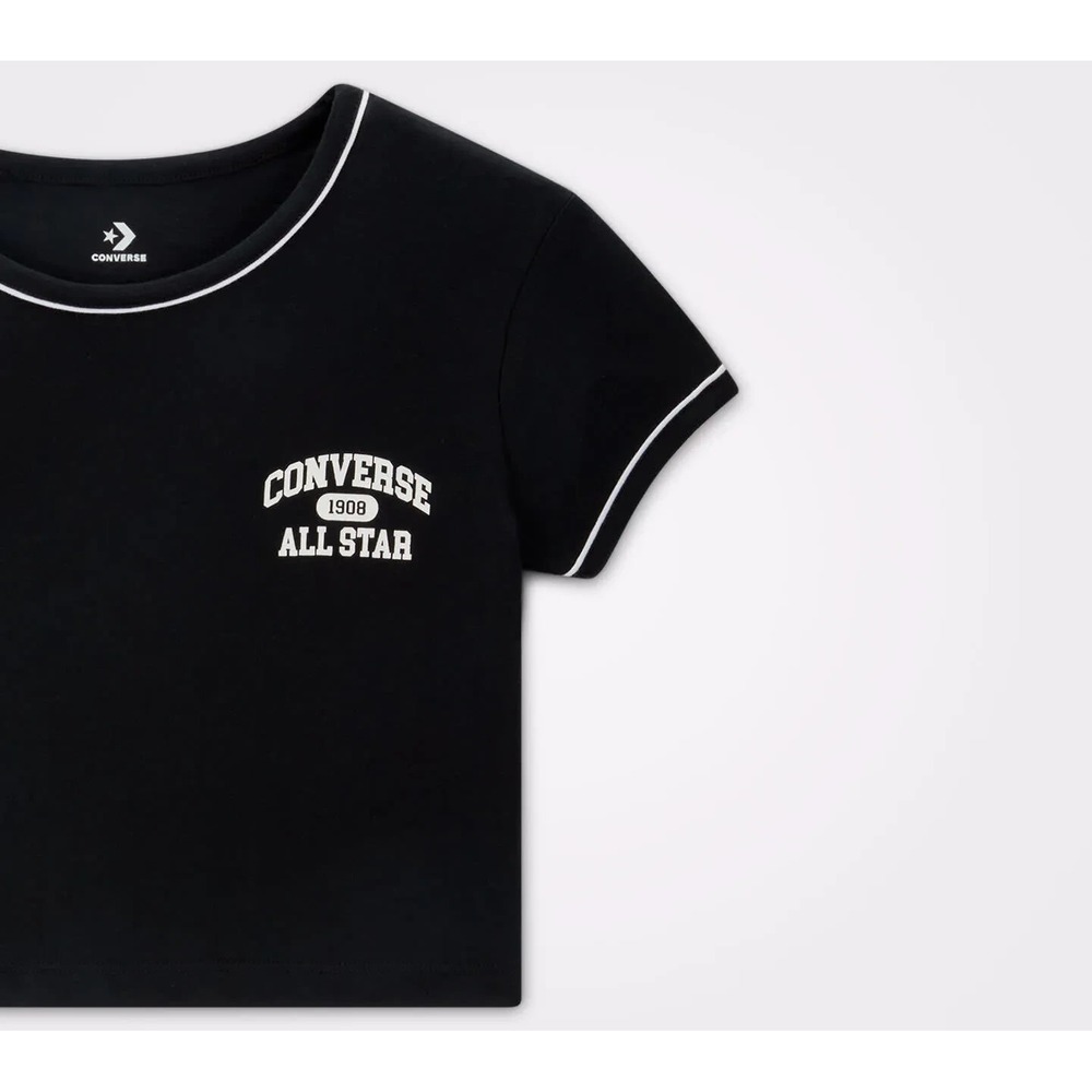 Converse All Star Ringer Top Cropped T-Shirt  Black‎ 90s Popstar Relaxed Small - Picture 4 of 5